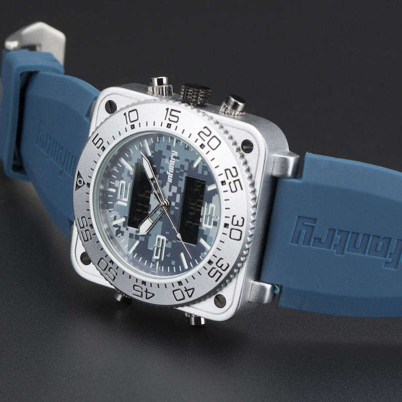 Retail: R3,999.00 INFANTRY MILITARY CO. Men`s Tank ACU Silicon 47mm BIG Dual Movement Watch Blue NEW