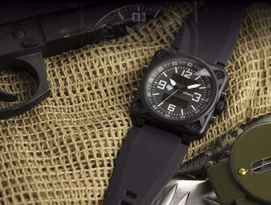 Retail: R2,000.00 INFANTRY MILITARY CO. Dual ANADIGI Black Ops Watch Brand new BOXED, FULLY LOADED!