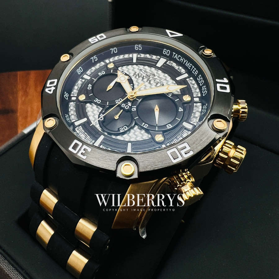 Retail: R10,425.00 INVICTA Men's ELITE 50mm Carbon Fiber/Gold Chronograph Watch BRAND NEW