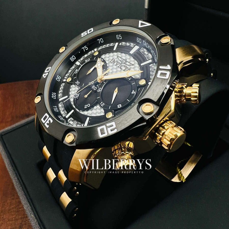 Retail: R10,425.00 INVICTA Men's ELITE 50mm Carbon Fiber/Gold Chronograph Watch BRAND NEW