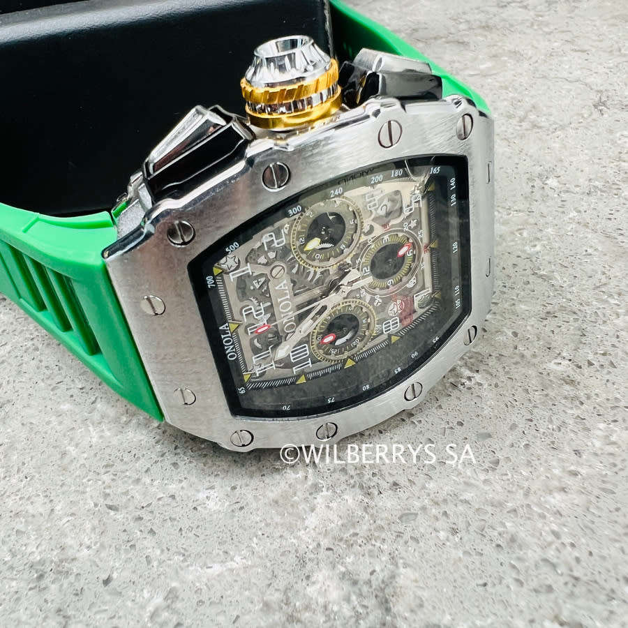 ONOLA Grande Prix Shanghai Quartz Chronograph Watch - Silver/Green