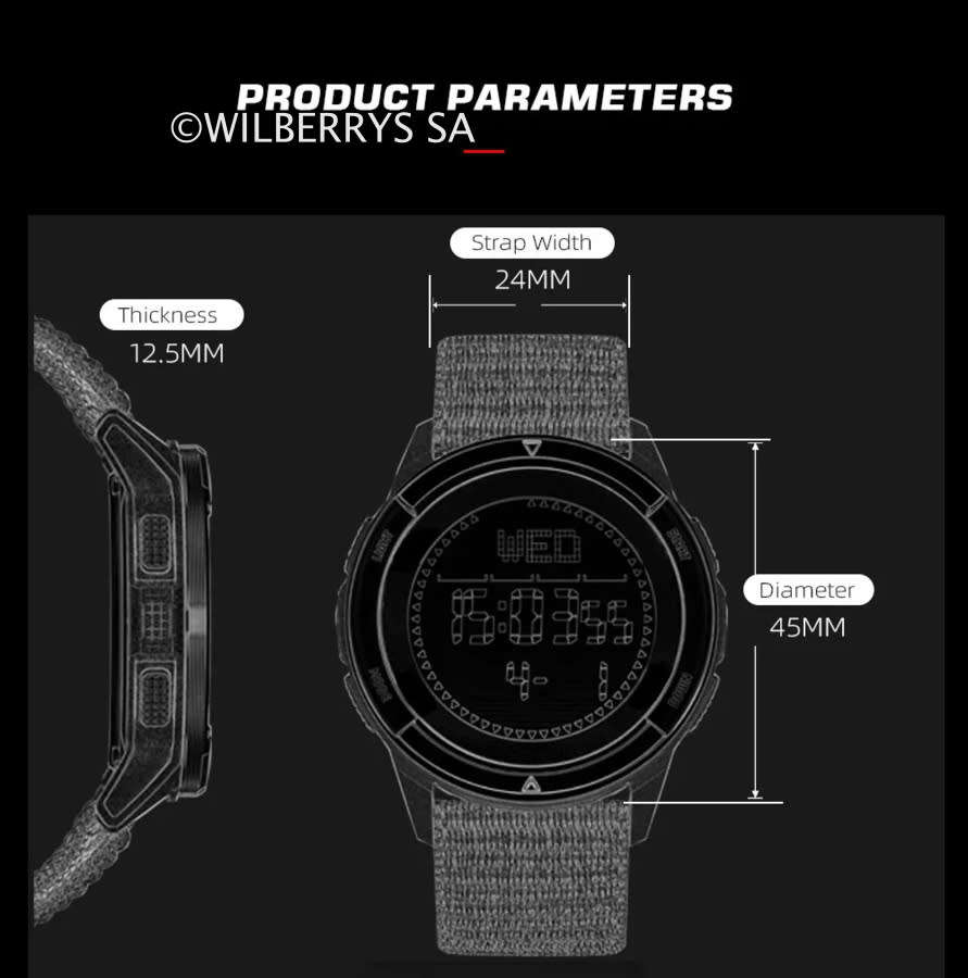 Tactical watch compass, carbon fiber North Edge mountain Alps watch black nylon