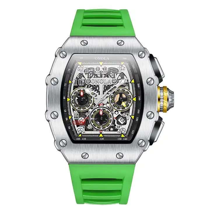 ONOLA Grande Prix Shanghai Quartz Chronograph Watch - Silver/Green