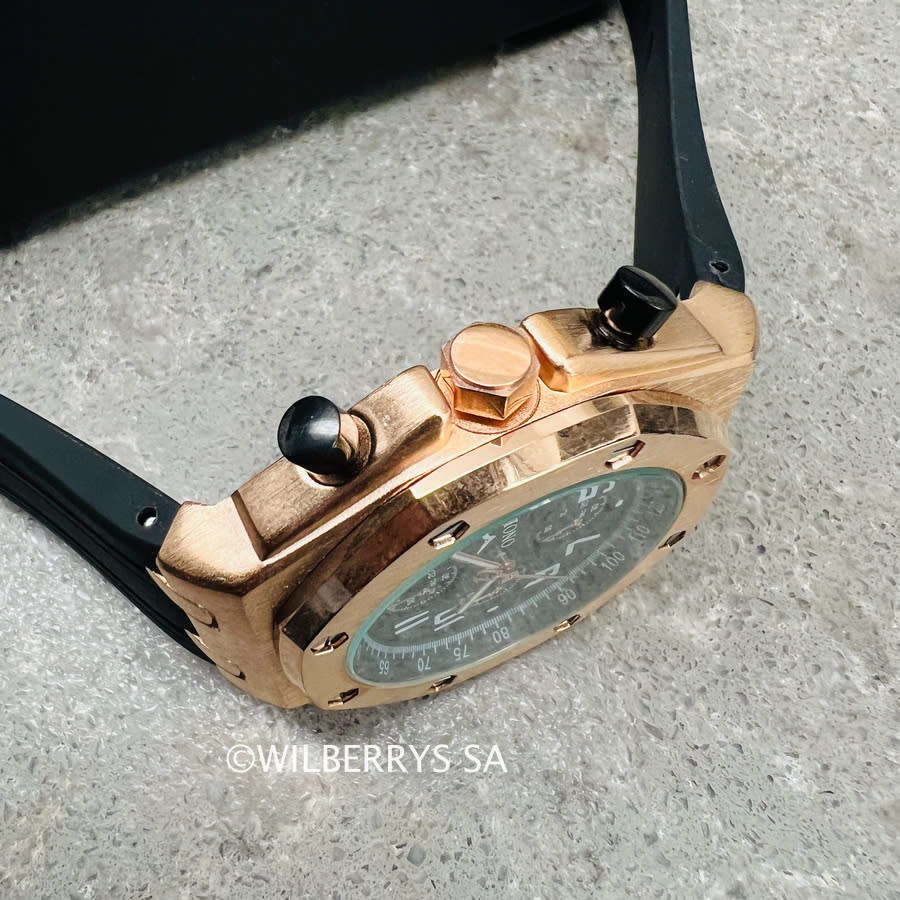 ONOLA Mens Octagon Chronograph Silicone Strap Watch Rose/Black Watch