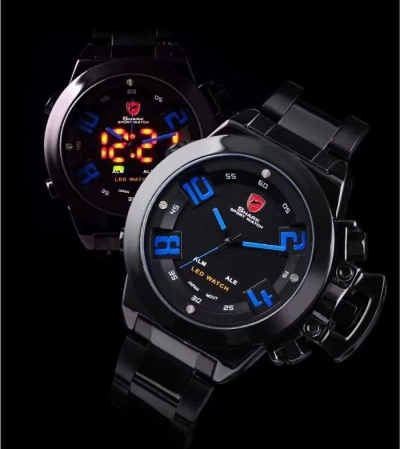 SHARK The Great White shark Dual Analog/Digital ALARM BACKLIGHT 46MM Watch BRAND NEW