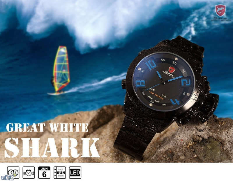 SHARK The Great White shark Dual Analog/Digital ALARM BACKLIGHT 46MM Watch BRAND NEW