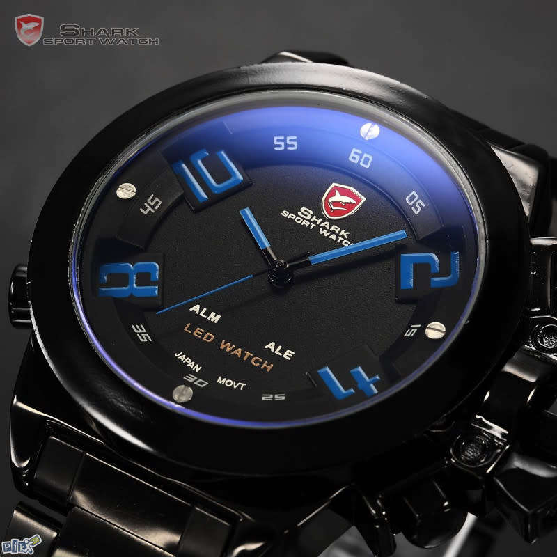 SHARK The Great White shark Dual Analog/Digital ALARM BACKLIGHT 46MM Watch BRAND NEW