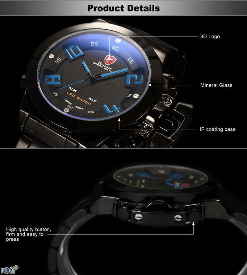 SHARK The Great White shark Dual Analog/Digital ALARM BACKLIGHT 46MM Watch BRAND NEW