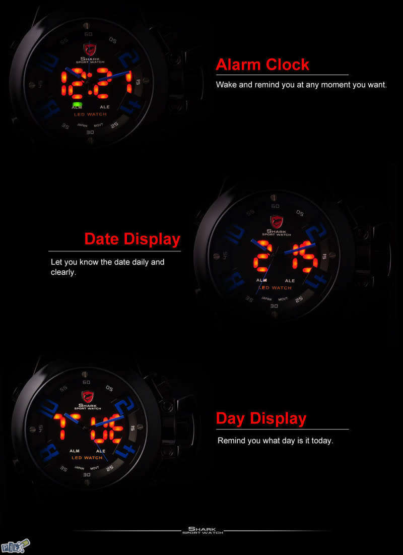 SHARK The Great White shark Dual Analog/Digital ALARM BACKLIGHT 46MM Watch BRAND NEW