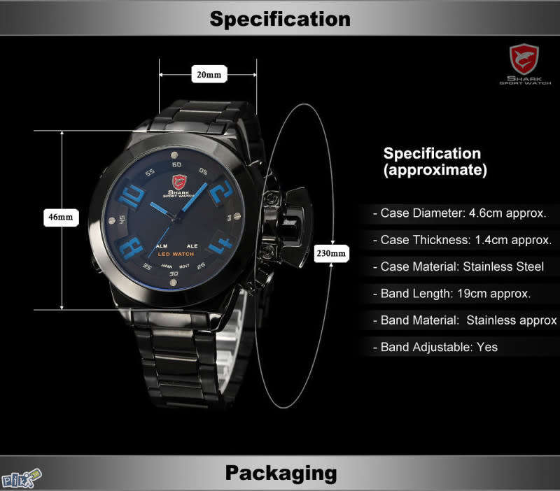 SHARK The Great White shark Dual Analog/Digital ALARM BACKLIGHT 46MM Watch BRAND NEW
