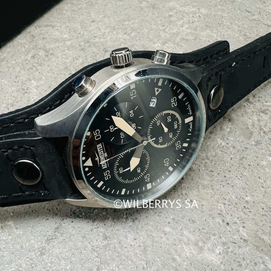 Retail: R8,900.00 Aeromeister 1880 Amsterdam Men`s EVOLUTION STEEL Chronograph Watch + FLIGHT TIN