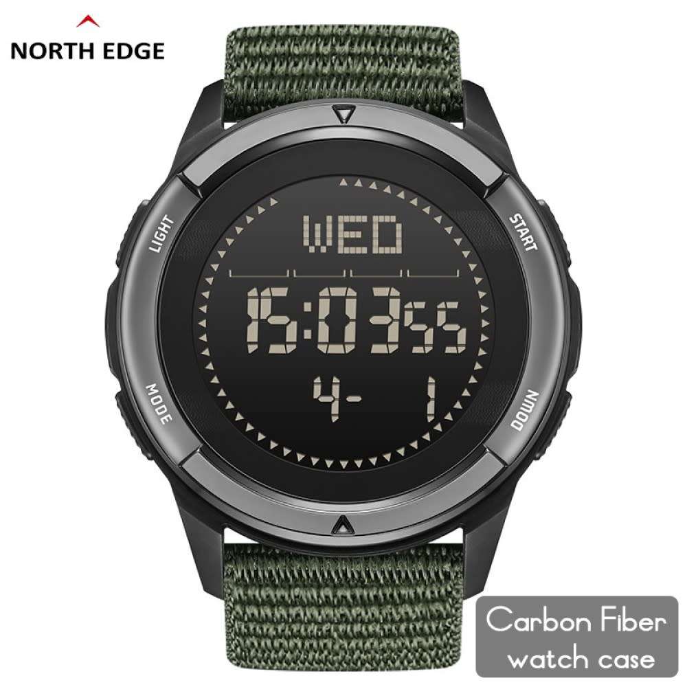 Tactical Watch Compass, Carbon Fiber North Edge Mountain Alps Watch Green Nylon