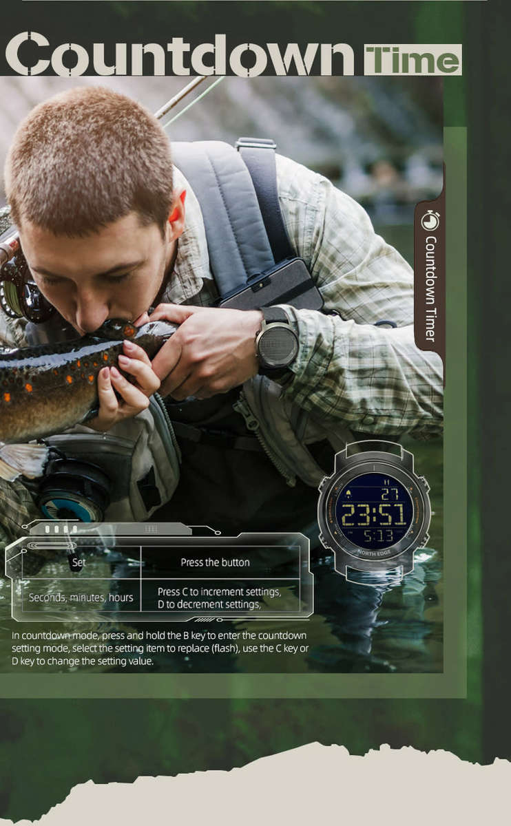 tactical watch!! NORTH EDGE mens Laker II Tactical Dual Time Watch brand new