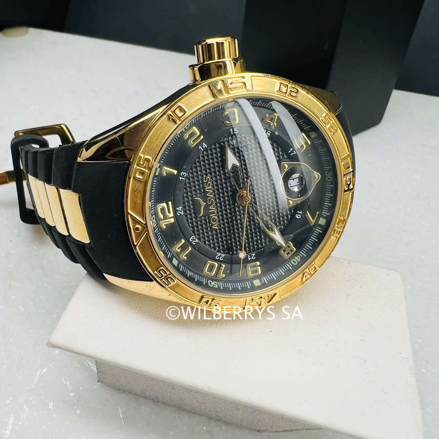 read b4 bidding! store demo 9/10!! Retail: R8,500.00 Aquaswiss TRAX 18k gold plated Watch