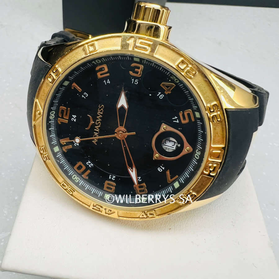 read b4 bidding! store demo 9/10!! Retail: R8,500.00 Aquaswiss TRAX 18k gold plated Watch