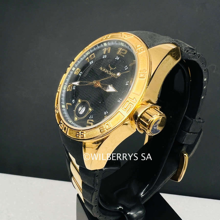 read b4 bidding! store demo 9/10!! Retail: R8,500.00 Aquaswiss TRAX 18k gold plated Watch