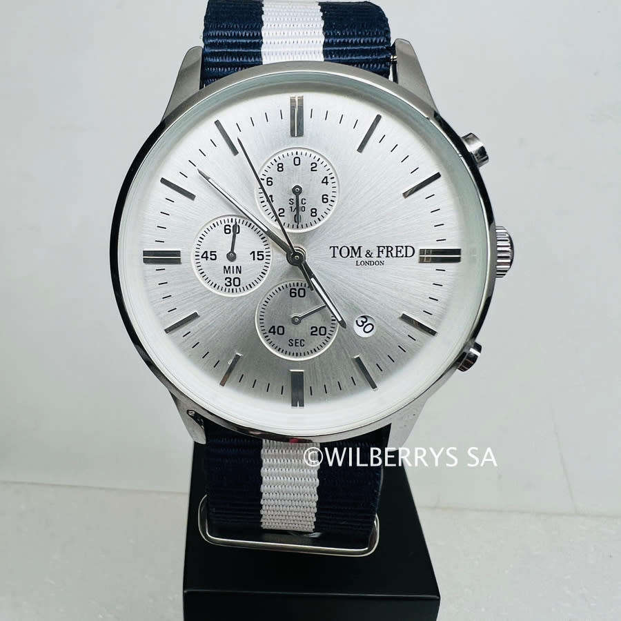 BRAND NEW*** rrp: R2,500.00 TOM & FRED Piper Chronograph Watch Nylon Nautical strap