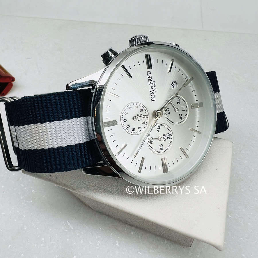 BRAND NEW*** rrp: R2,500.00 TOM & FRED Piper Chronograph Watch Nylon Nautical strap