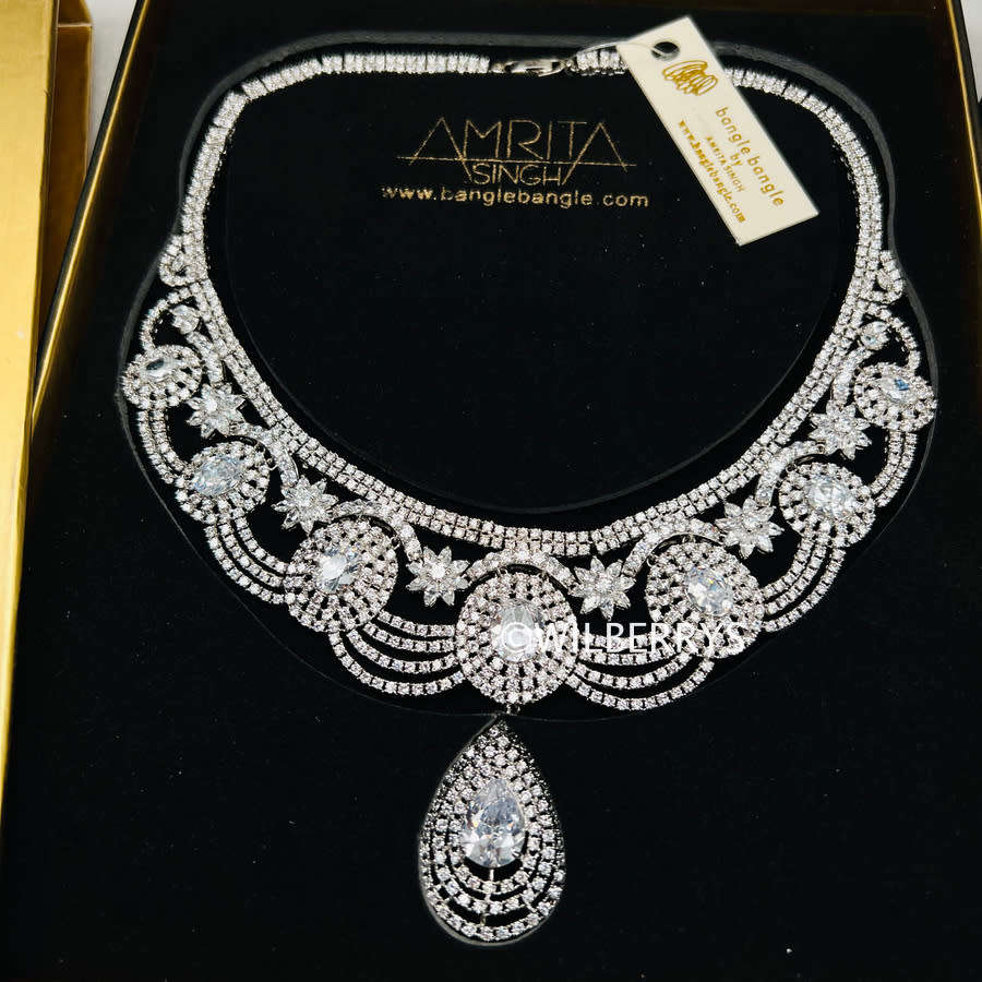 AMRITA NEW YORK Beatrix Cubic Zirconia Royal Evening Dress Necklace