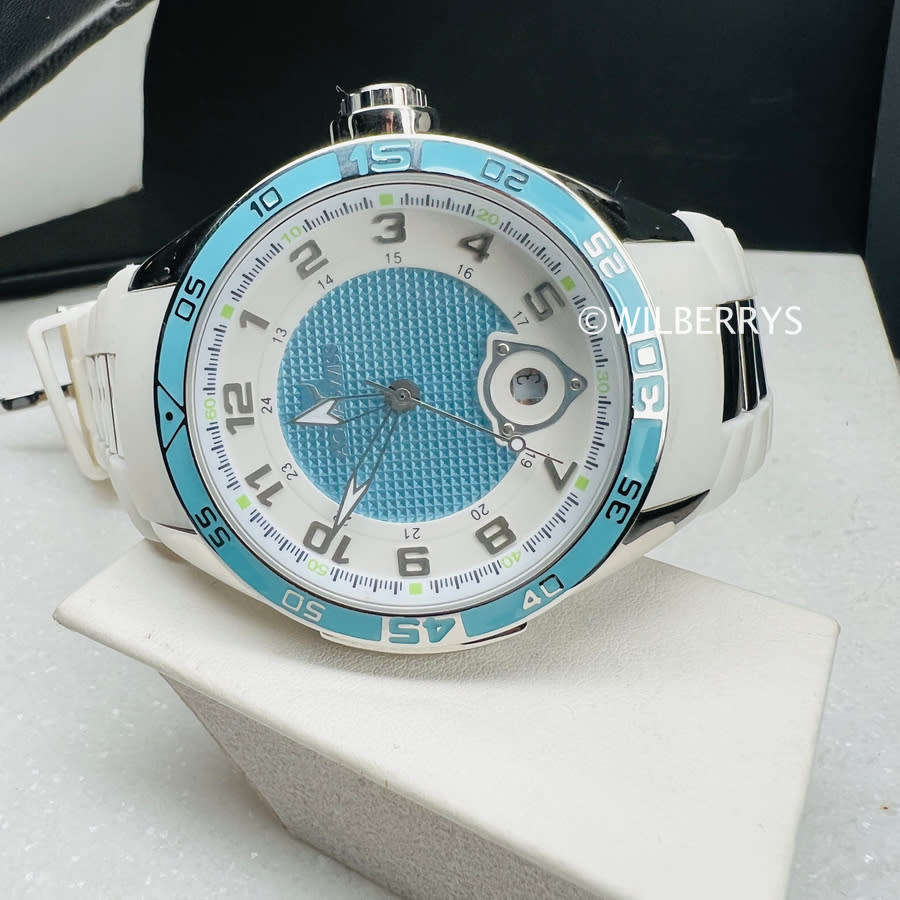 Aquaswiss Men`s Trax Silicone Strap Date Watch Baby Blue and White
