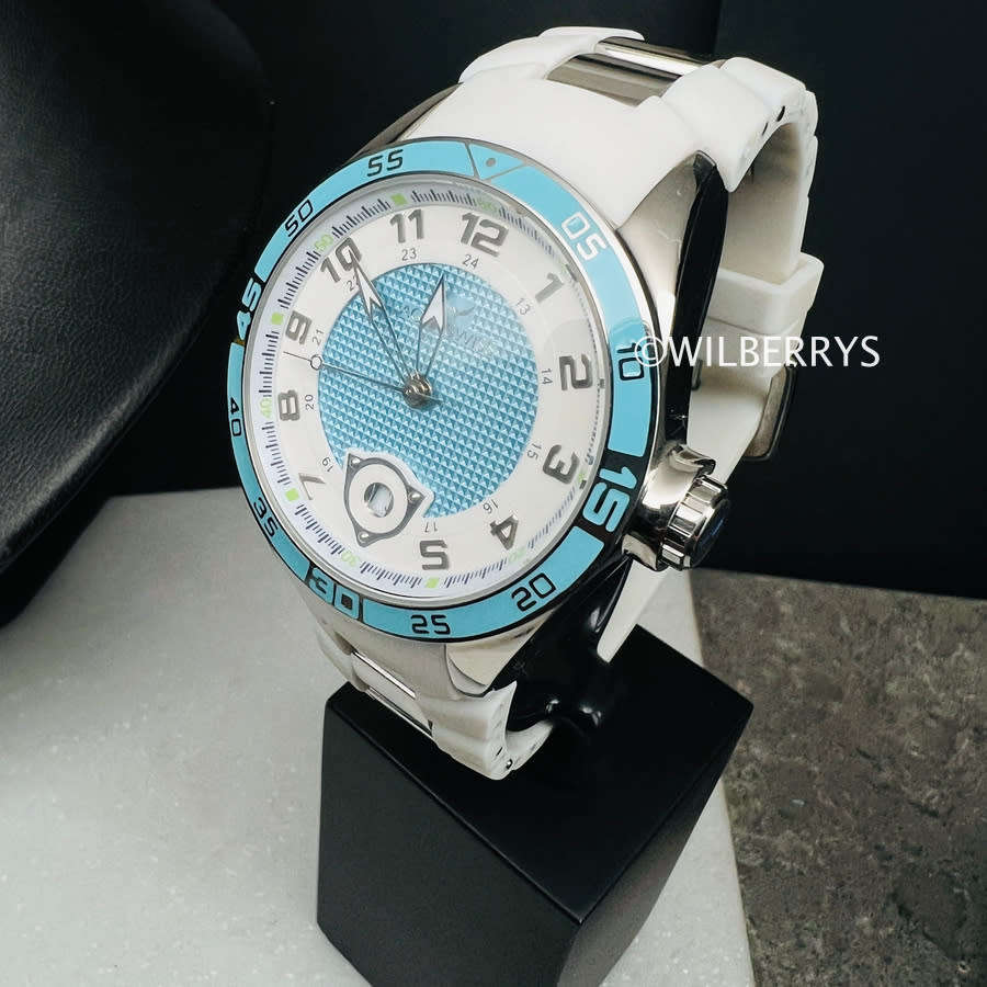 Aquaswiss Men`s Trax Silicone Strap Date Watch Baby Blue and White