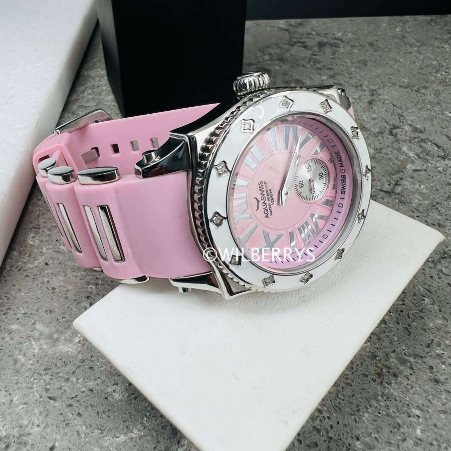 Aquaswiss Women`s Swissport 22 Diamond Watch with Paris Pink Silicone Strap