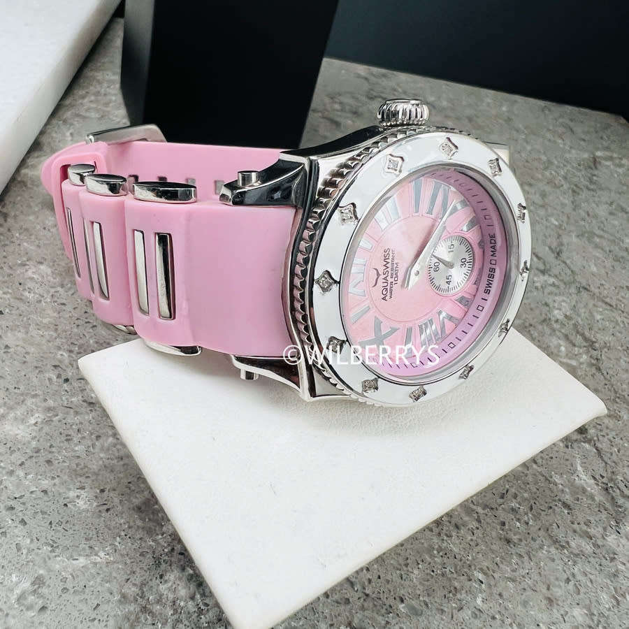 Aquaswiss Women`s Swissport 22 Diamond Watch with Paris Pink Silicone Strap