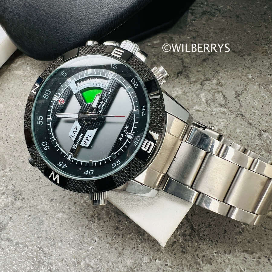 SHARK Mens Porbeagle Dual Time Ana Digital Steel Bracelet Watch