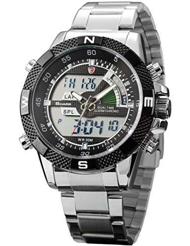 SHARK Mens Porbeagle Dual Time Ana Digital Steel Bracelet Watch