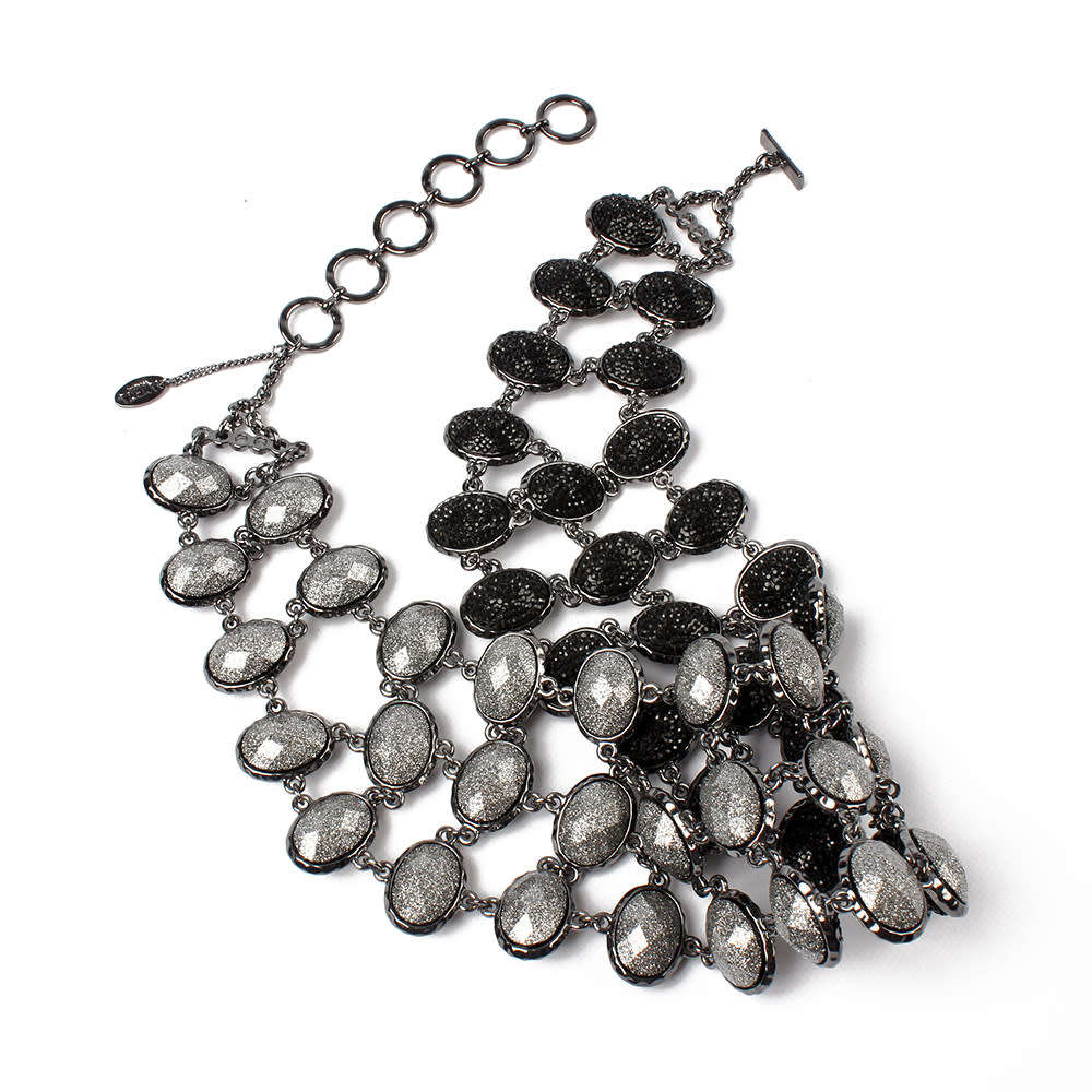 AMRITA NEW YORK Women`s Hamptons Reversible 2 in 1 Evening Necklace Black | Gunmetal Moon