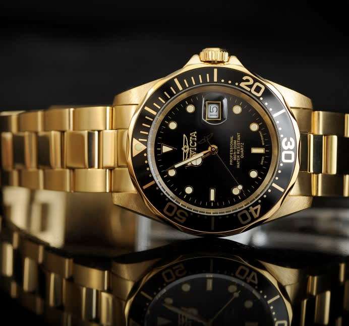 INVICTA Mens Diver Sea Urchin 40mm SUISSE Gold Tone 200m Oyster Bracelet Watch