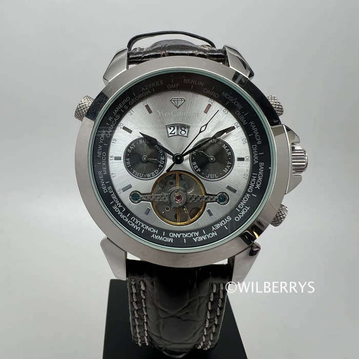 non functional Yves Camani genuine leather silver surfer watch