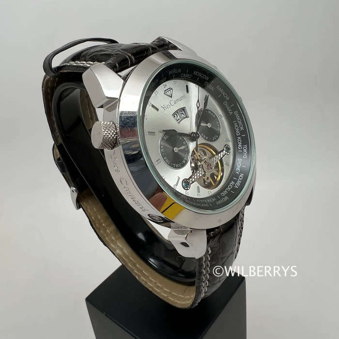 non functional Yves Camani genuine leather silver surfer watch