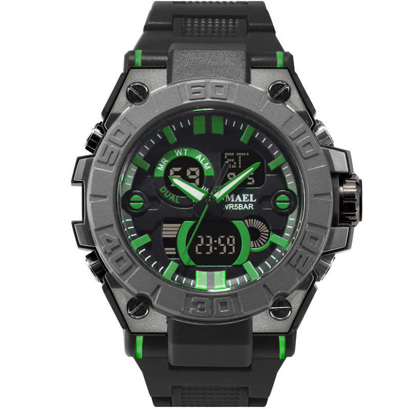 SMAEL Men`s Shock Proof MILITAIRE BLACK / GREEN Watch 5ATM WATER RESISTANT