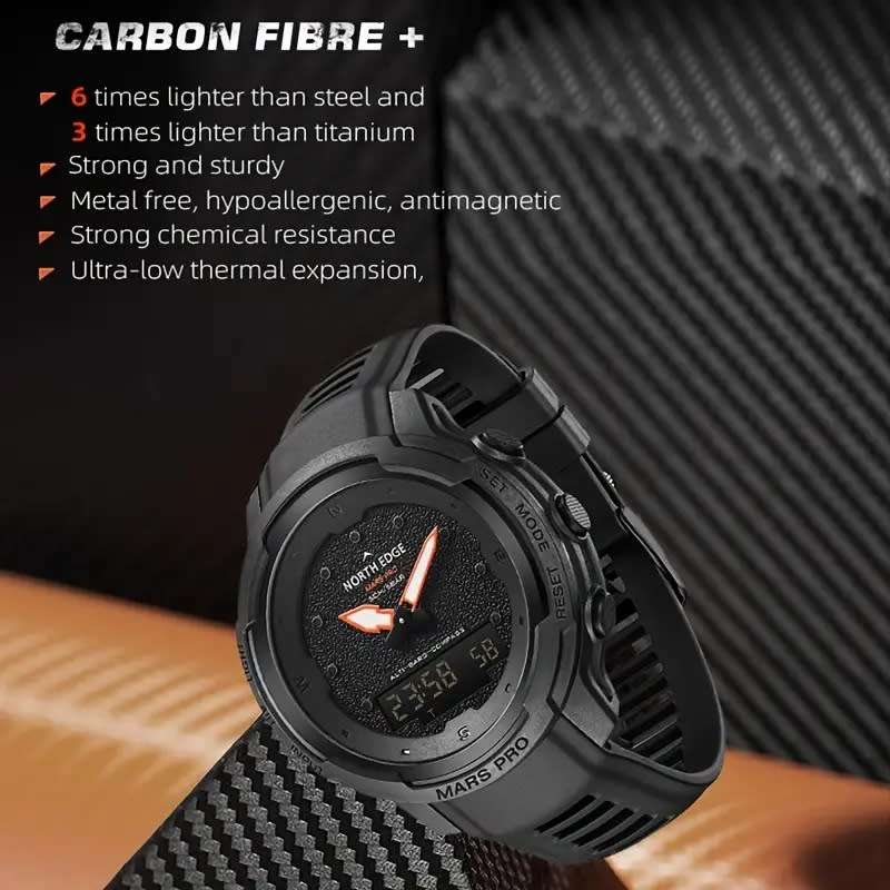 North Edge Mens Mars Pro carbon fibre Tactical Watch compass, barometer, altitude and more brand new