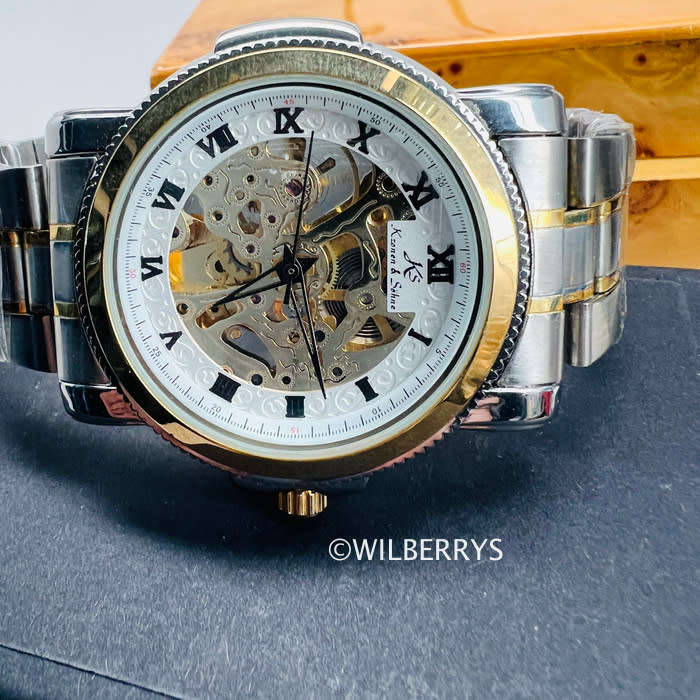 KRONEN & SOHNE ® Men`s EMPEROR MECH AUTOMATIC TWO TONE SKELETON WATCH