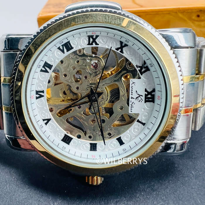 KRONEN & SOHNE ® Men`s EMPEROR MECH AUTOMATIC TWO TONE SKELETON WATCH