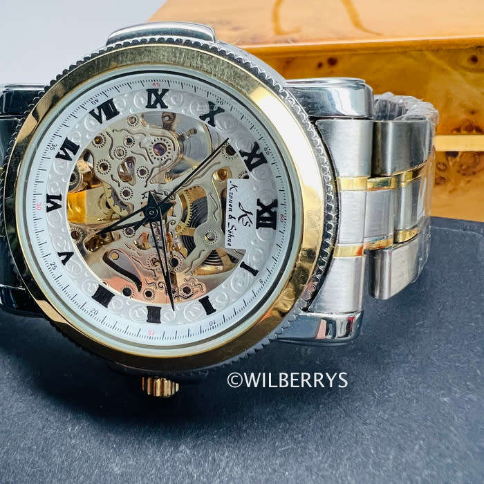 KRONEN & SOHNE ® Men`s EMPEROR MECH AUTOMATIC TWO TONE SKELETON WATCH