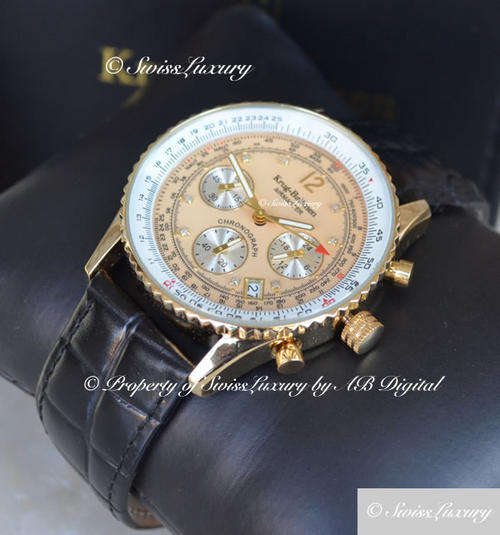 **DIAMOND** MEN'S KRUG BAUMEN **Champagne Dial** AIRMASTER PILOT SLIDE RULE WATCH w. PAPERS