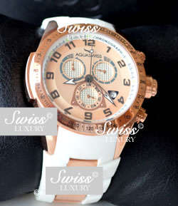 Rare AQUASWISS Men's 18k ROSE GOLD pl Snow Trax Chronograph Swiss Watch