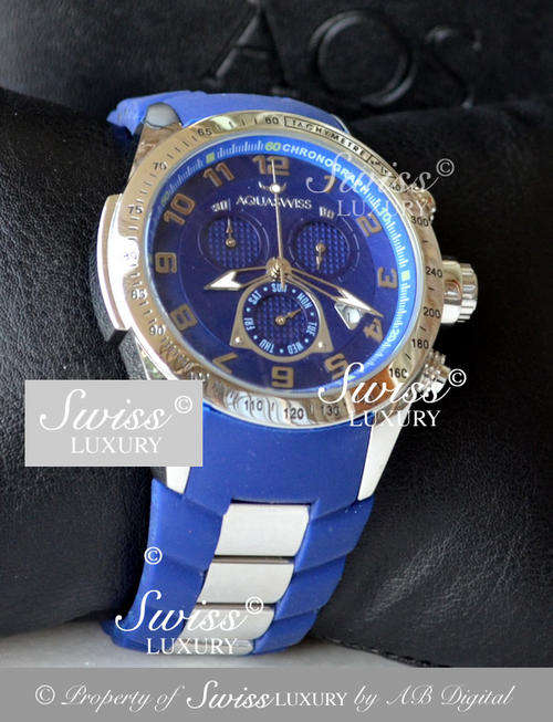 ONLY 1** AQUASWISS Men's Trax LIMITED BLUE EDITION Chronograph Swiss Watch w/ Box, Papers