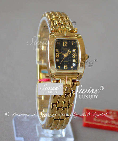 KRUG BAUMEN Ladies Tonneaux 4 Diamond Black Dial Watch w. box, papers, 5yr warranty