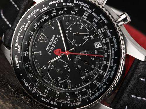 DETOMASO FIRENZE WORLD TIME BLACK ED. CHRONOGRAPH HEIDFELD TEAM WATCH W. BOX, PAPERS, FULLY LOADED!!