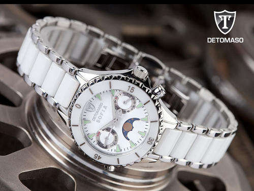 DETOMASO Lady SOFIA SWISS MOVEMENT MOONPHASE CERAMIC WATCH W. BOX, PAPERS, WARRANTY