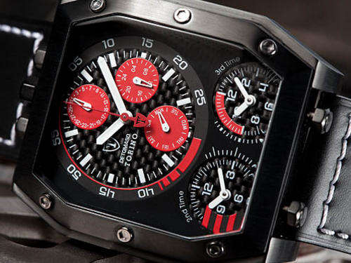 DETOMASO Gran Torino Multifunction 3 Timezone IP Carbon Infused Chronograph Watch boxed w. papers
