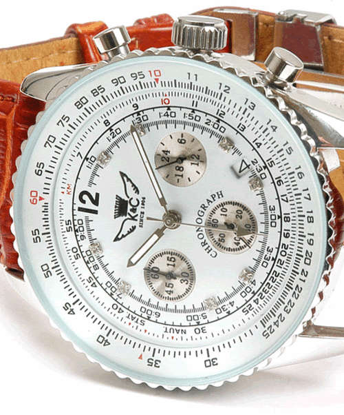 XMAS B-DAY GIFT **KOTTE & CO** GERMAN AIRFORCE White 8 Diamond Dial 45MM Pilot Brown Leather Watch