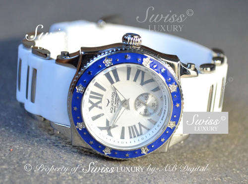 AQUASWISS Women's Snow White DIAMOND Watch Swiss Made w. 8 diamonds
