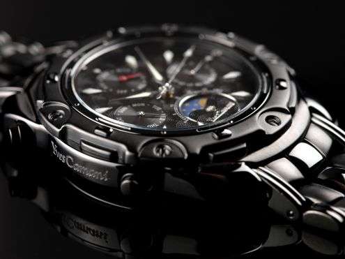 1 DAY ONLY*YVES CAMANI MEN'S PLATO MOONPHASE BLACK IONIZED SWISS MOVEMENT CHRONOGRAPH WATCH