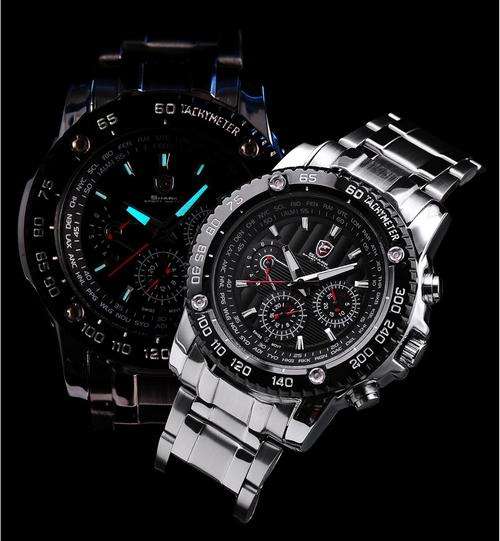 SHARK MILITARY COMMADO BLACK TACTICAL CHRONOGRAPH WATCH W/ BOX, PAPERS, LOADED!!