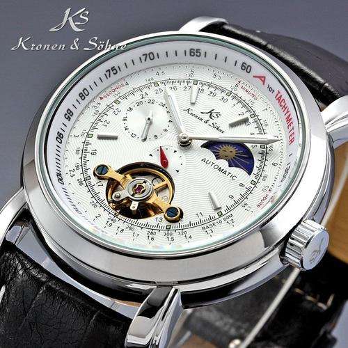 KRONEN & SOHNE Moonphase Tourbillon Automatic Mechanical Watch w/ box, papers, warranty